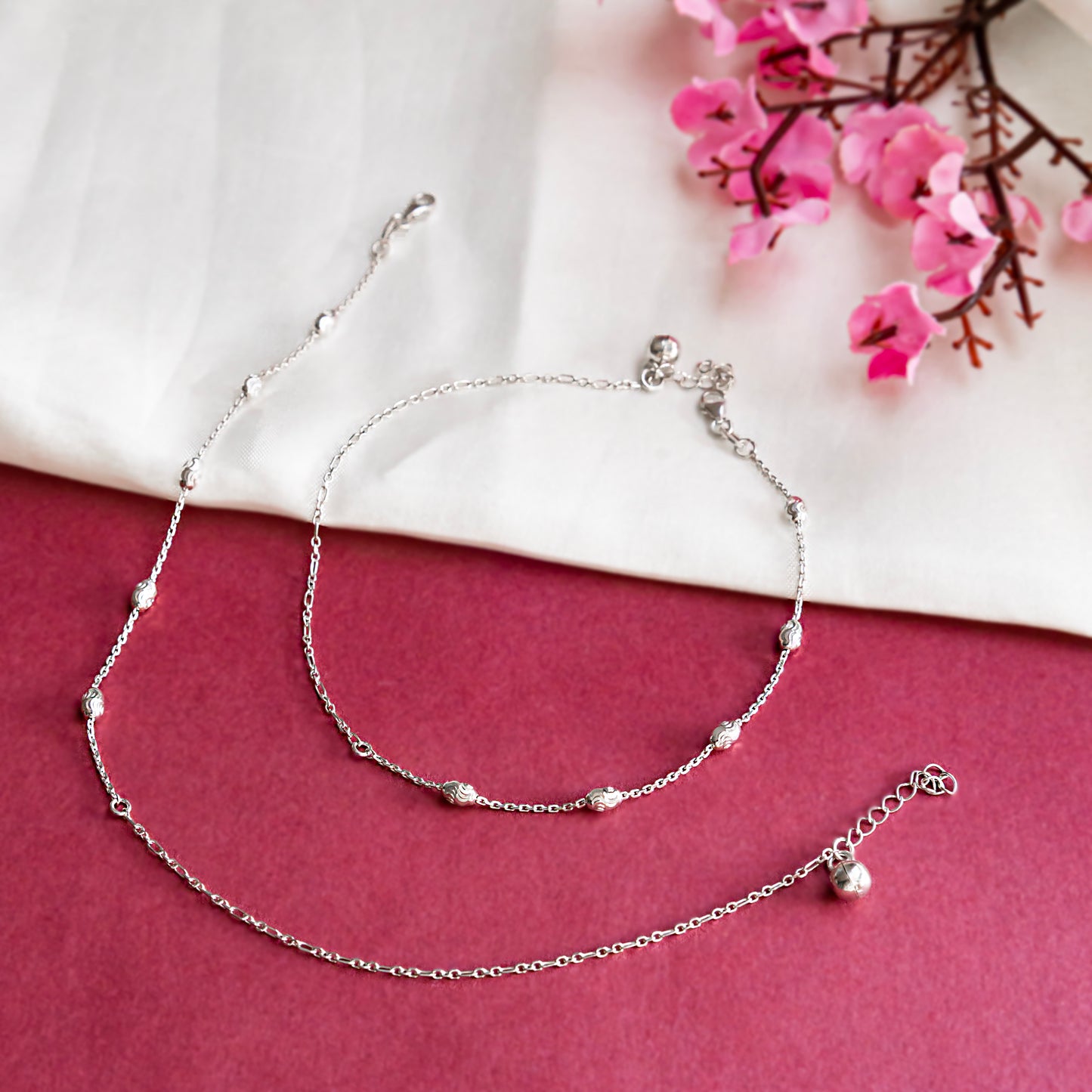 Silver Beaded Anklet