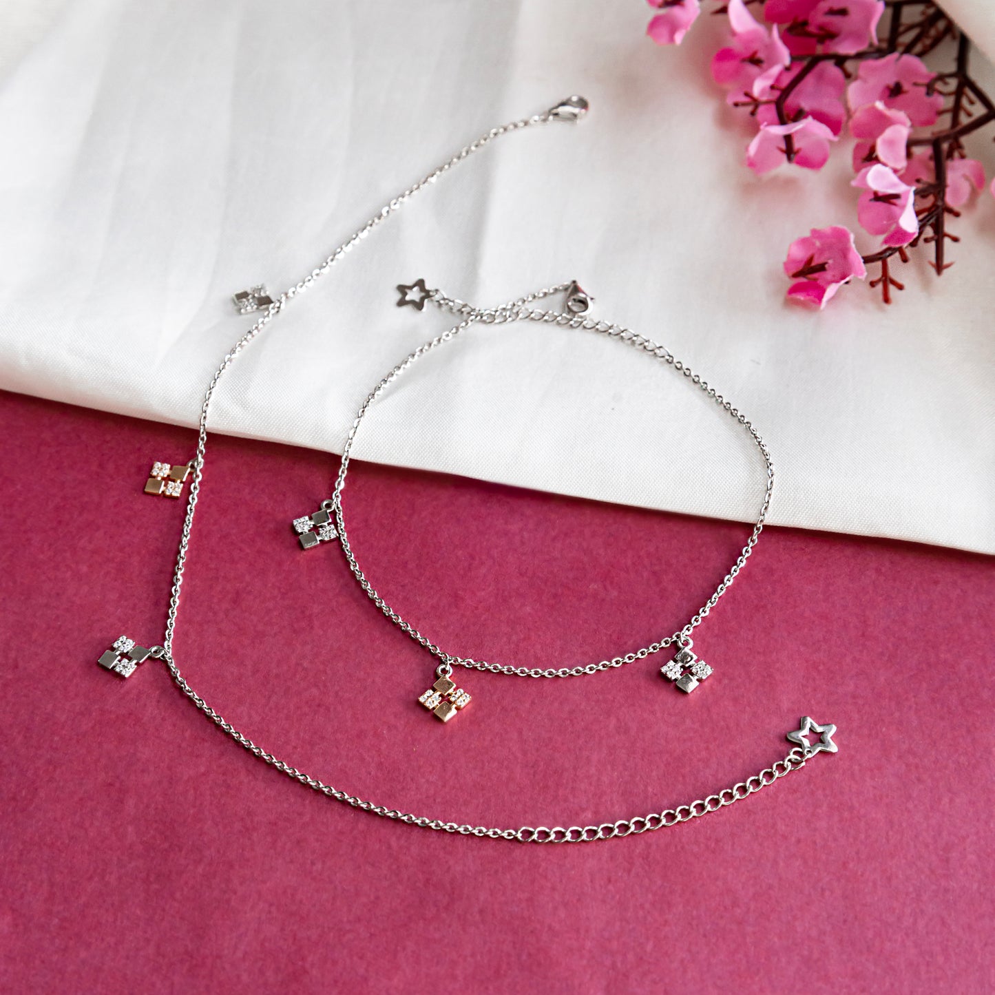 Rose Gold and Silver Hanging Chimes Anklet