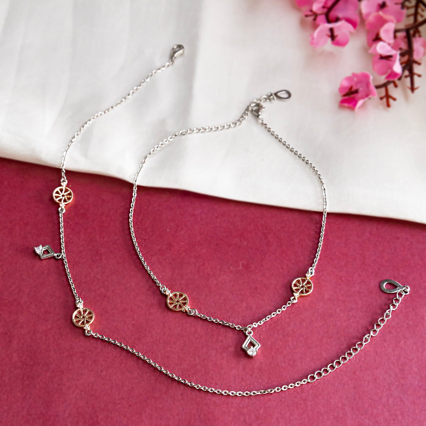 Rose gold Silver Wheel Anklet