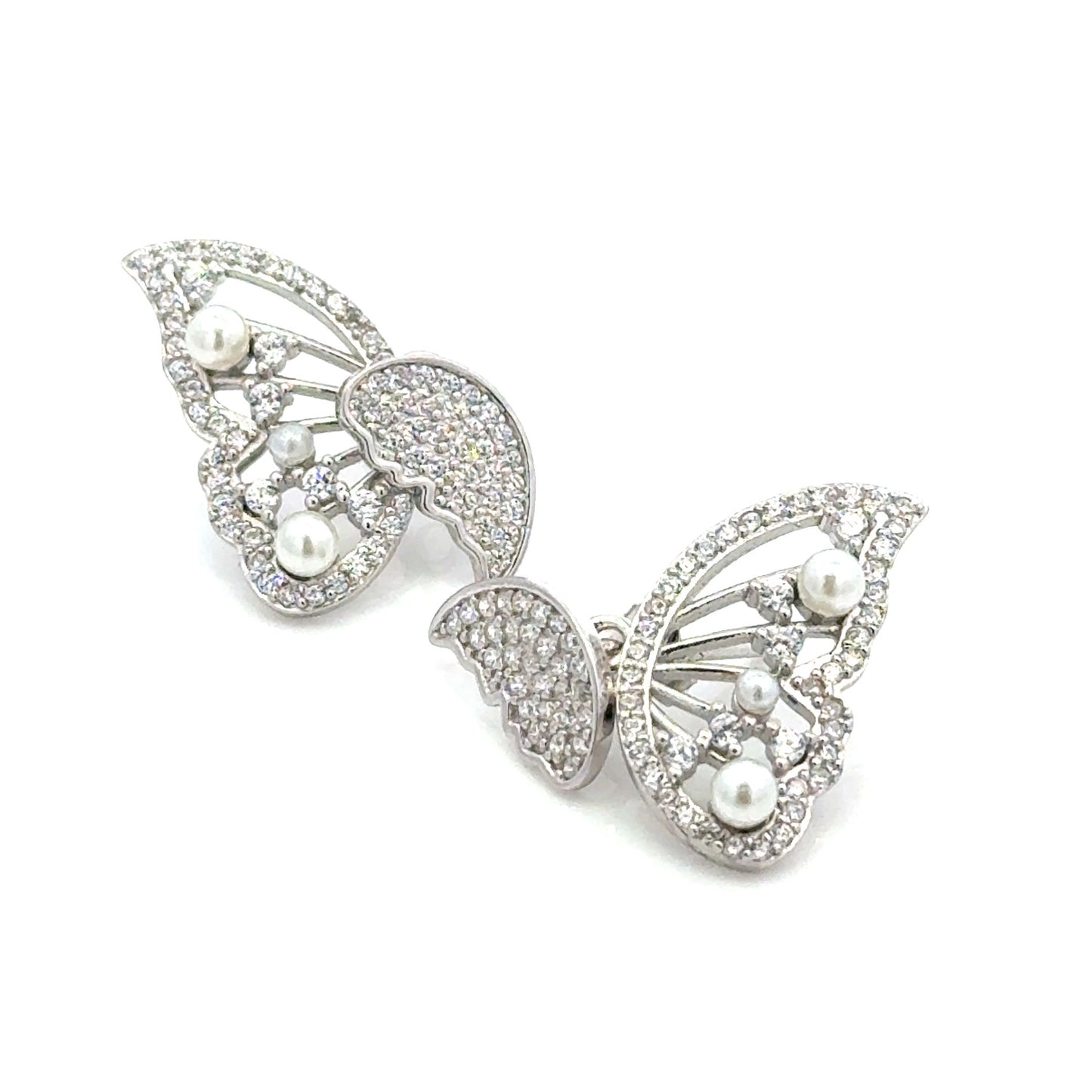 Silver Butterfly Designer Diamond Studded Earrings