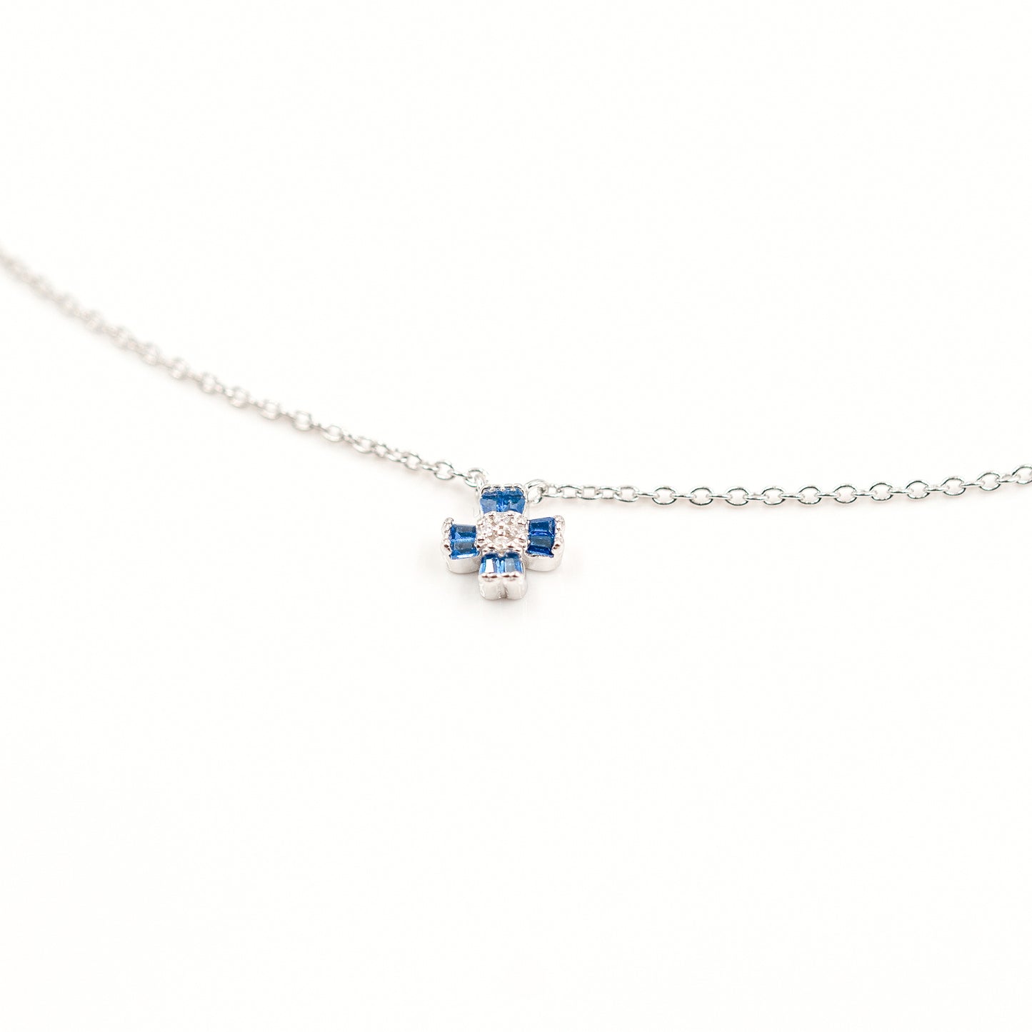 Silver Blue Floral Charm Jewelry Set