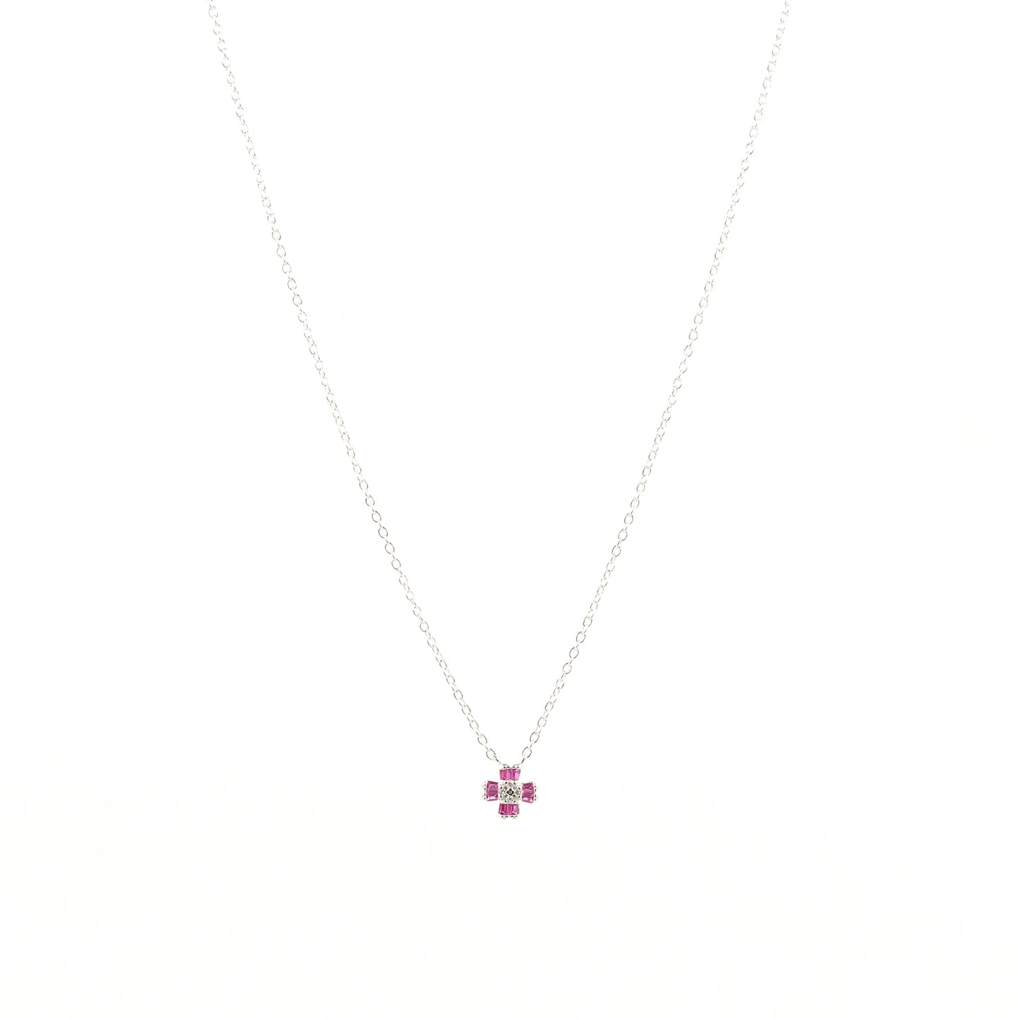 Silver Pink Floral Charm Jewelry Set
