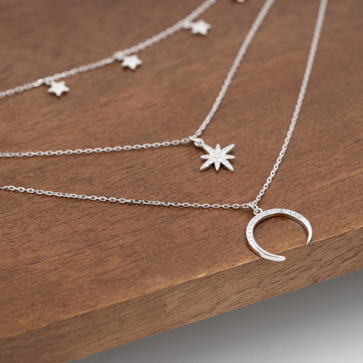 Silver Starry Moon Triple Layer Necklace
