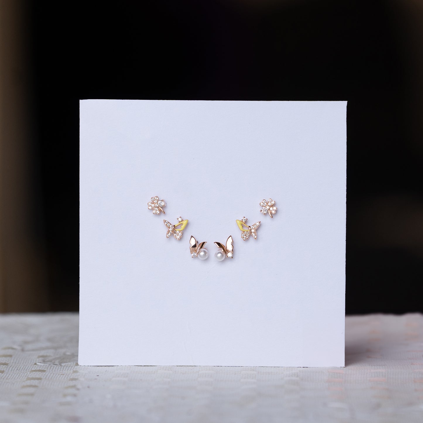 Rose Gold Radiant Butterfly Trio Earrings