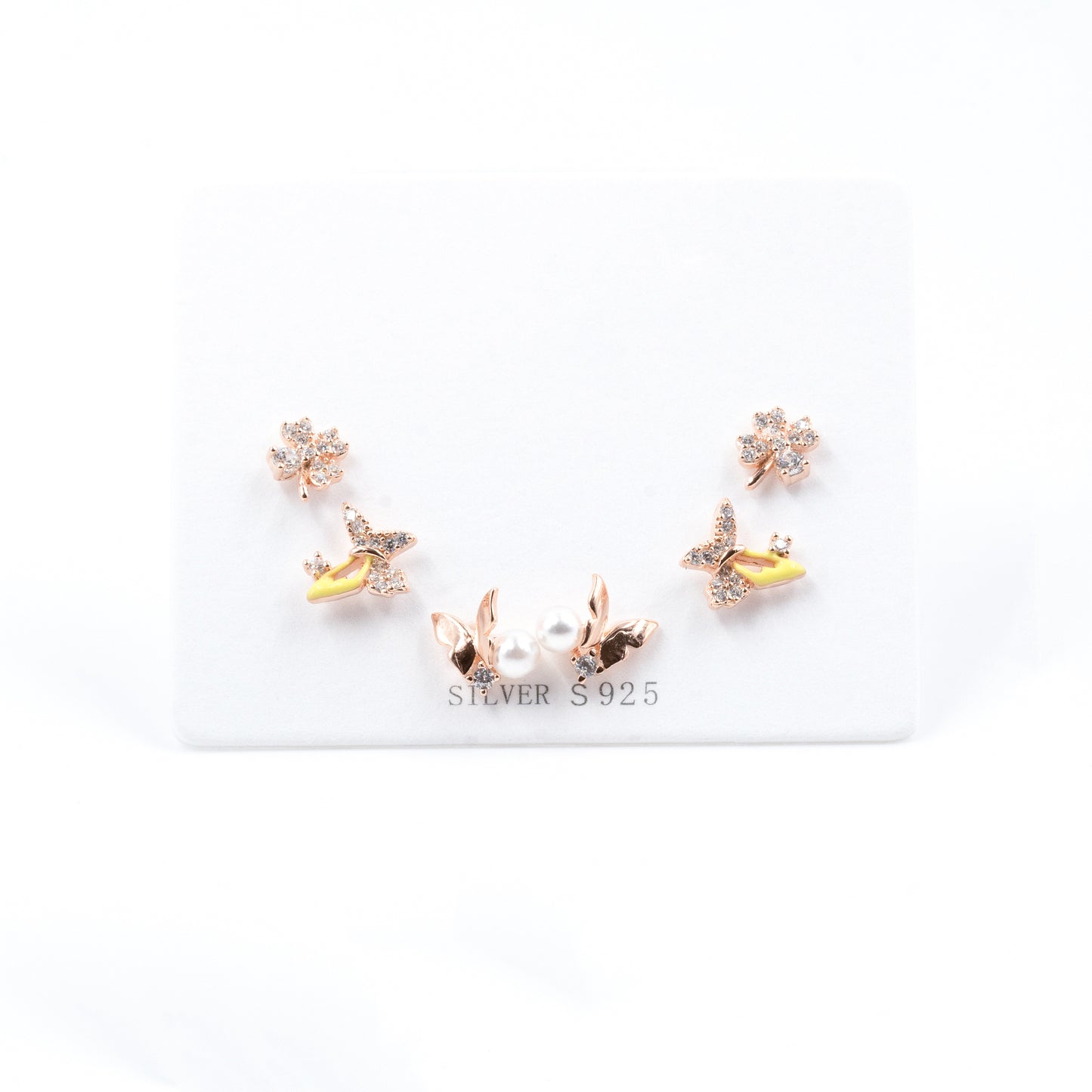Rose Gold Radiant Butterfly Trio Earrings