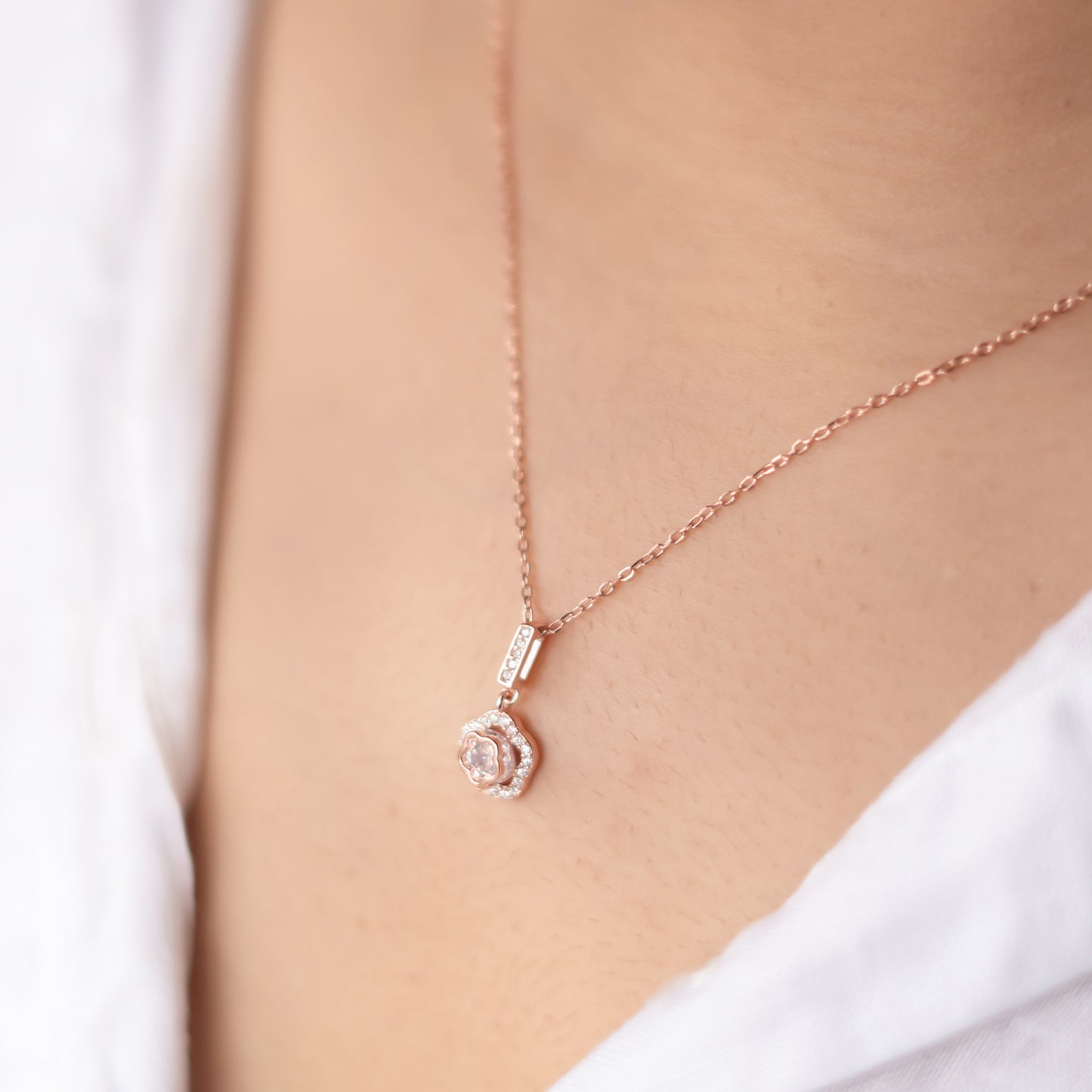 Rose Gold Blossom Solitaire Necklace