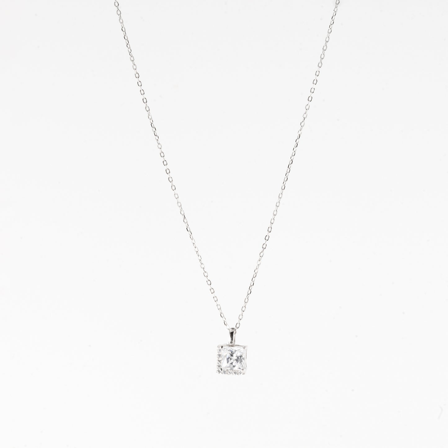 Silver Elegant Square Solitaire Necklace