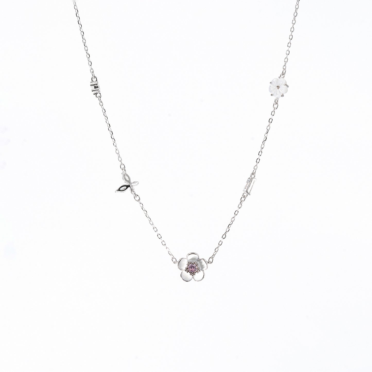 Silver Floral Fantasy Enamel Necklace