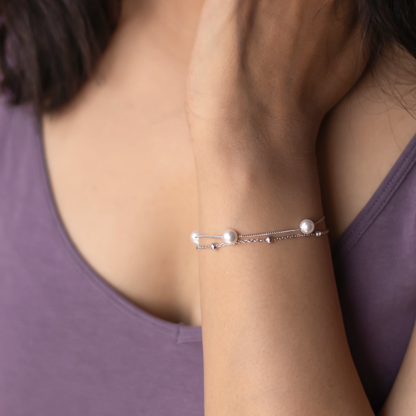 Silver Dual Delight Pearl Bracelet