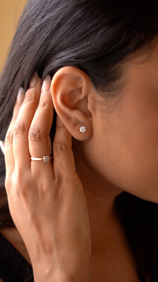 Rose Gold Radiant round Solitaire Earrings