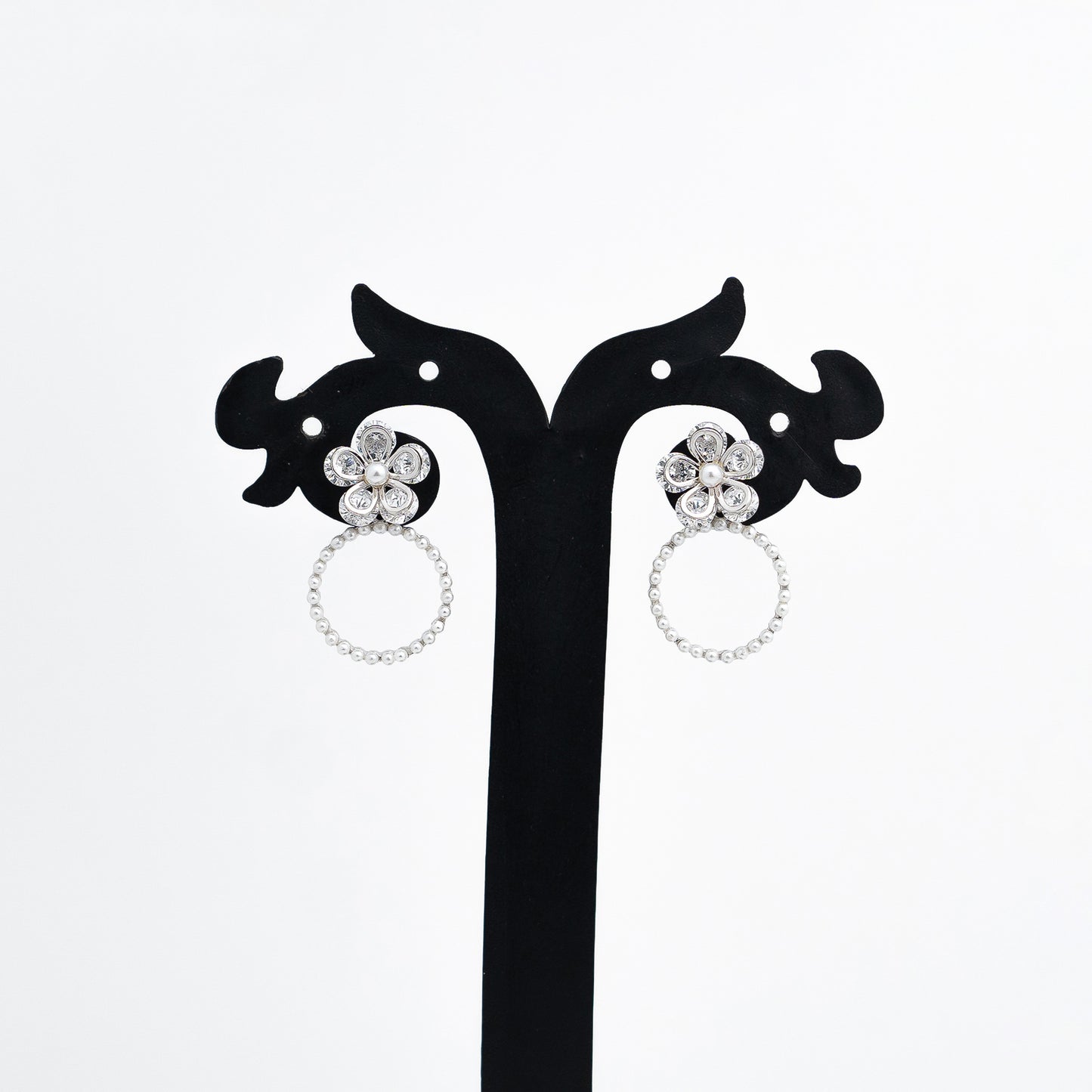 Silver Blossom Pearl Danglers Earrings