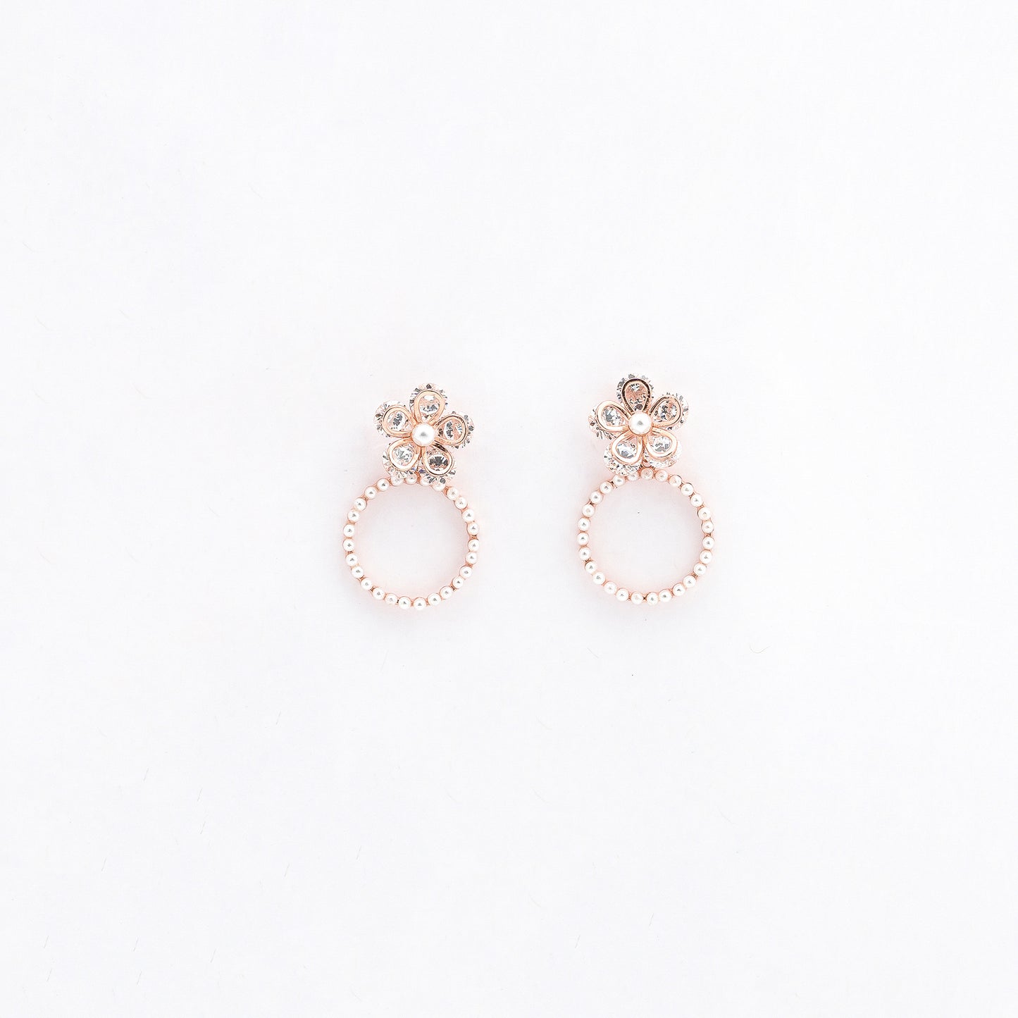 Rose Gold Blossom Pearl Danglers Earrings