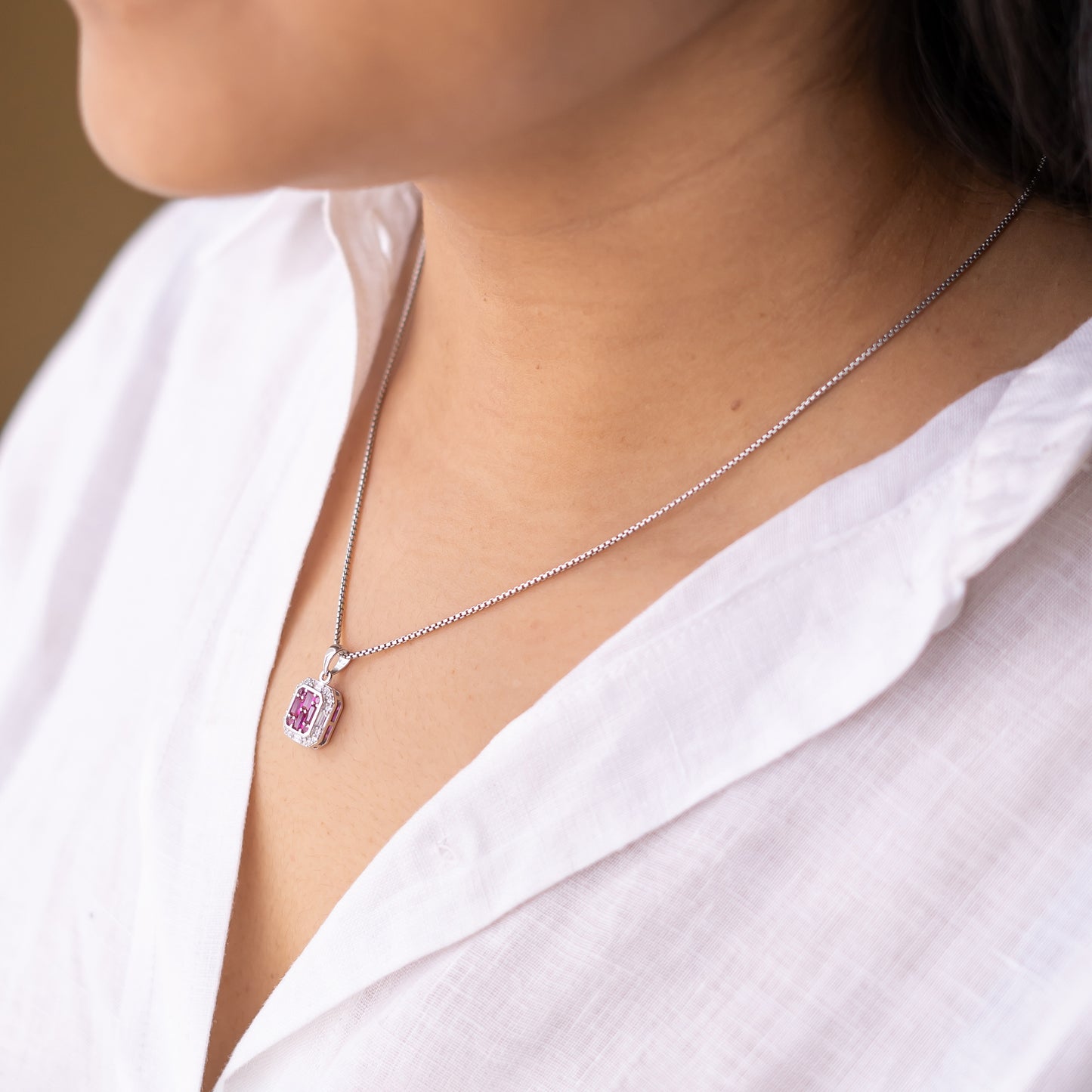 Silver Dark Pink Choki Square Jewelry Set