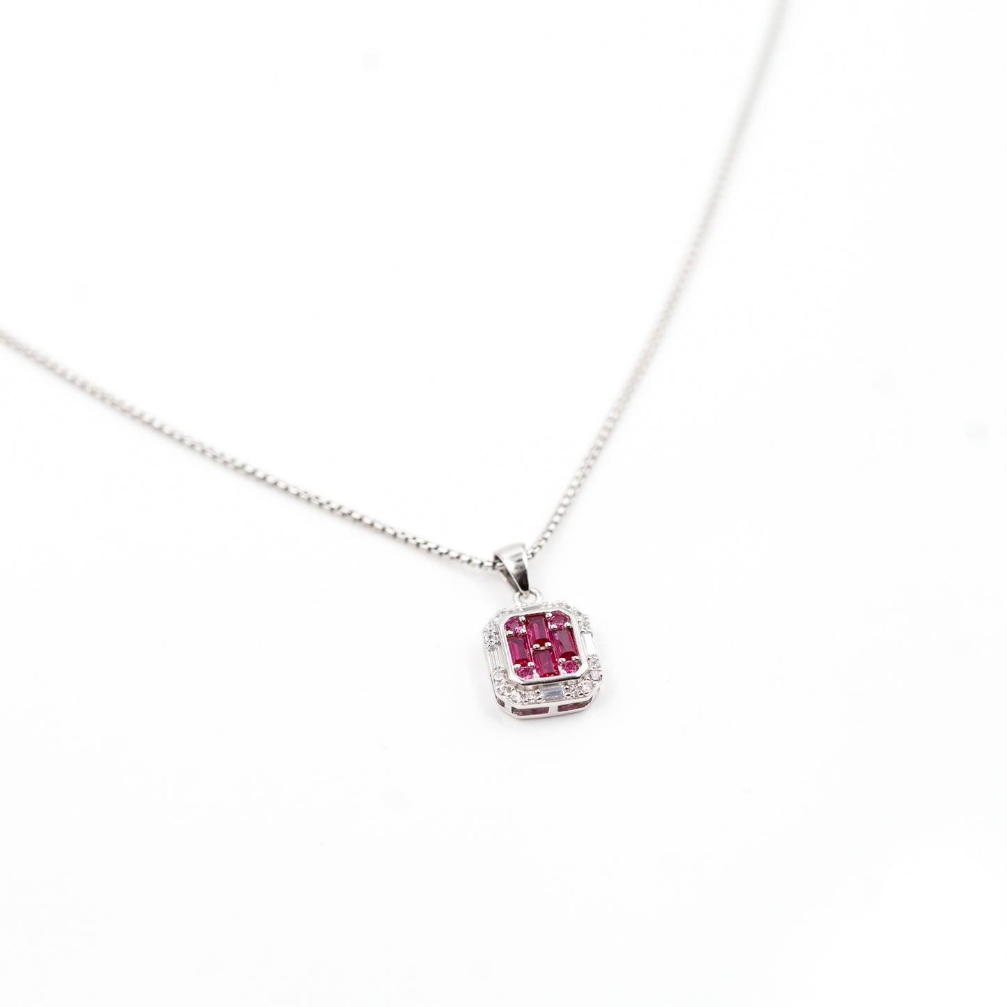 Silver Dark Pink Choki Square Jewelry Set