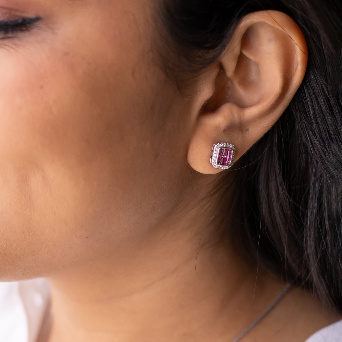 Silver Dark Pink Choki Square Jewelry Set