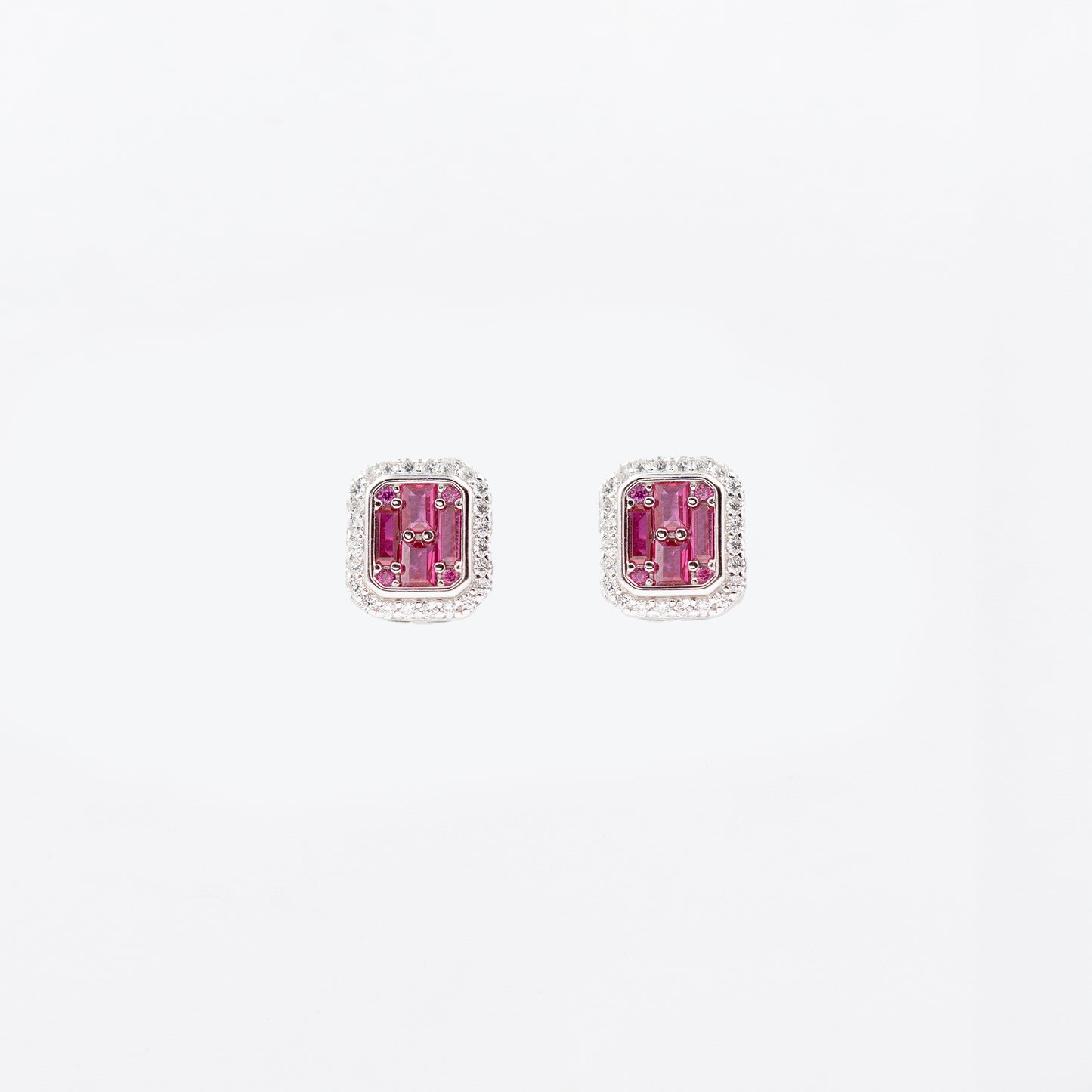 Silver Dark Pink Choki Square Jewelry Set