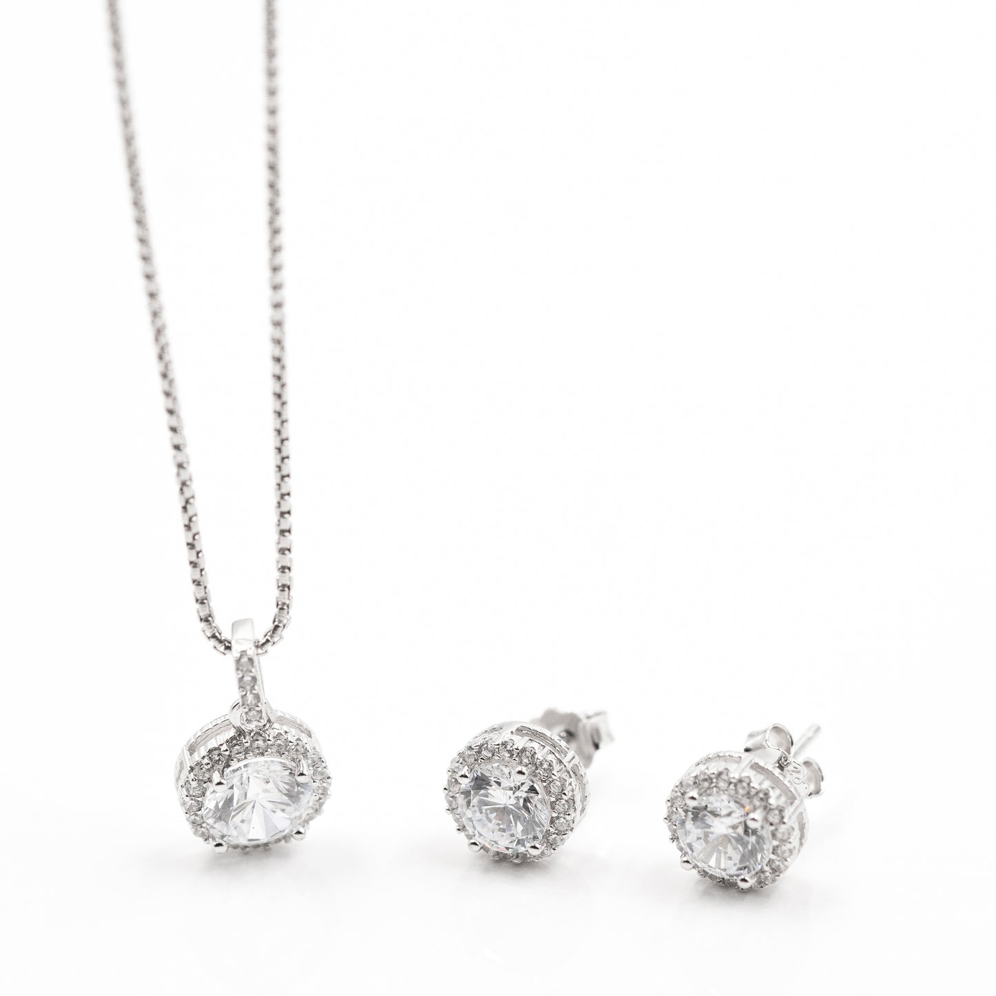 Silver Radiant Round Solitaire Jewelry Set