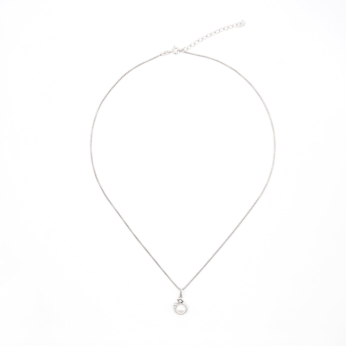 Silver Diamond Halo Pearl Pendant Jewelry Set