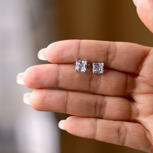 Silver Regal Square Solitaire Earrings