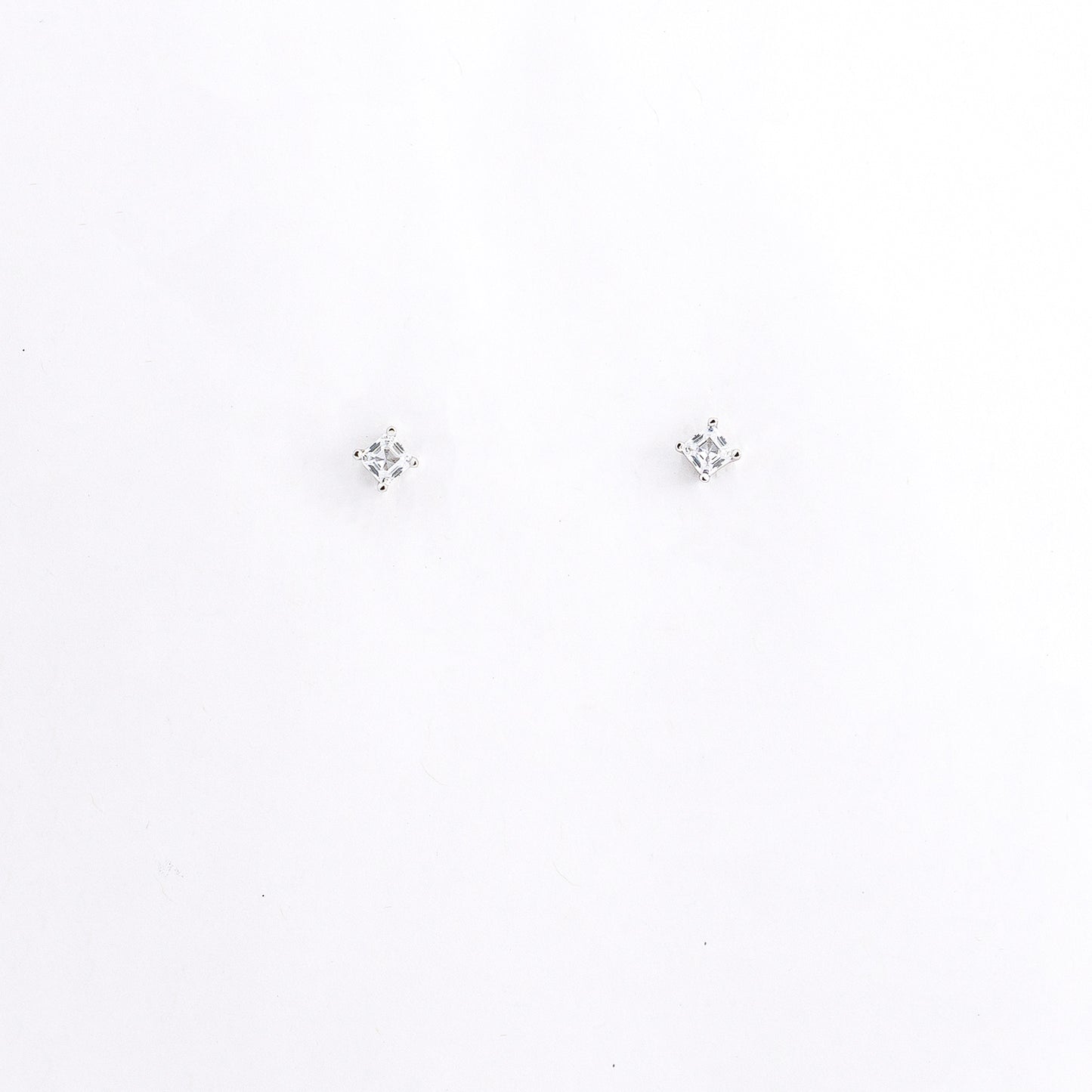 Silver Petite Square Solitaire Earrings