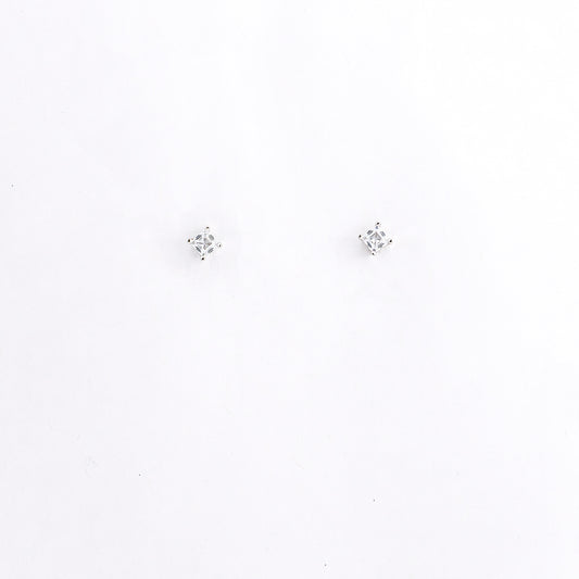 Silver Petite Square Solitaire Earrings
