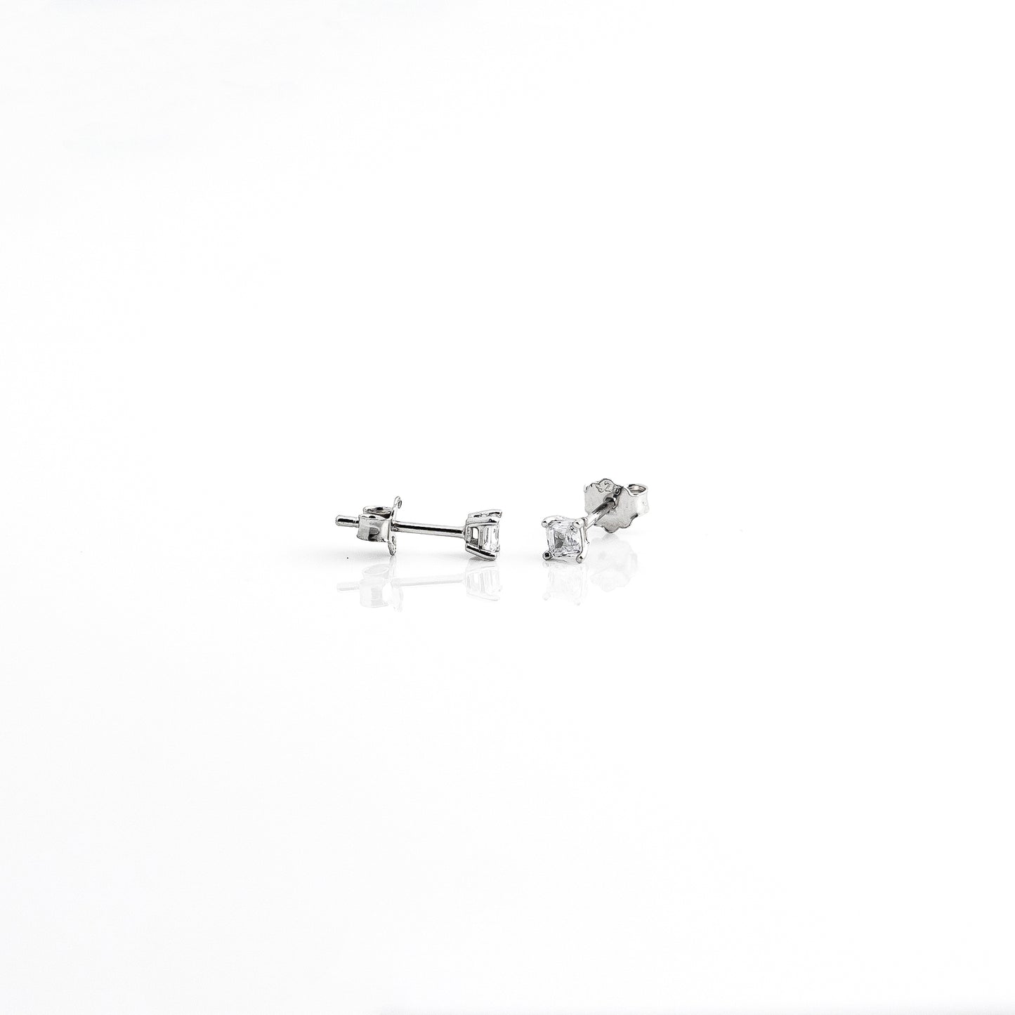 Silver Petite Square Solitaire Earrings