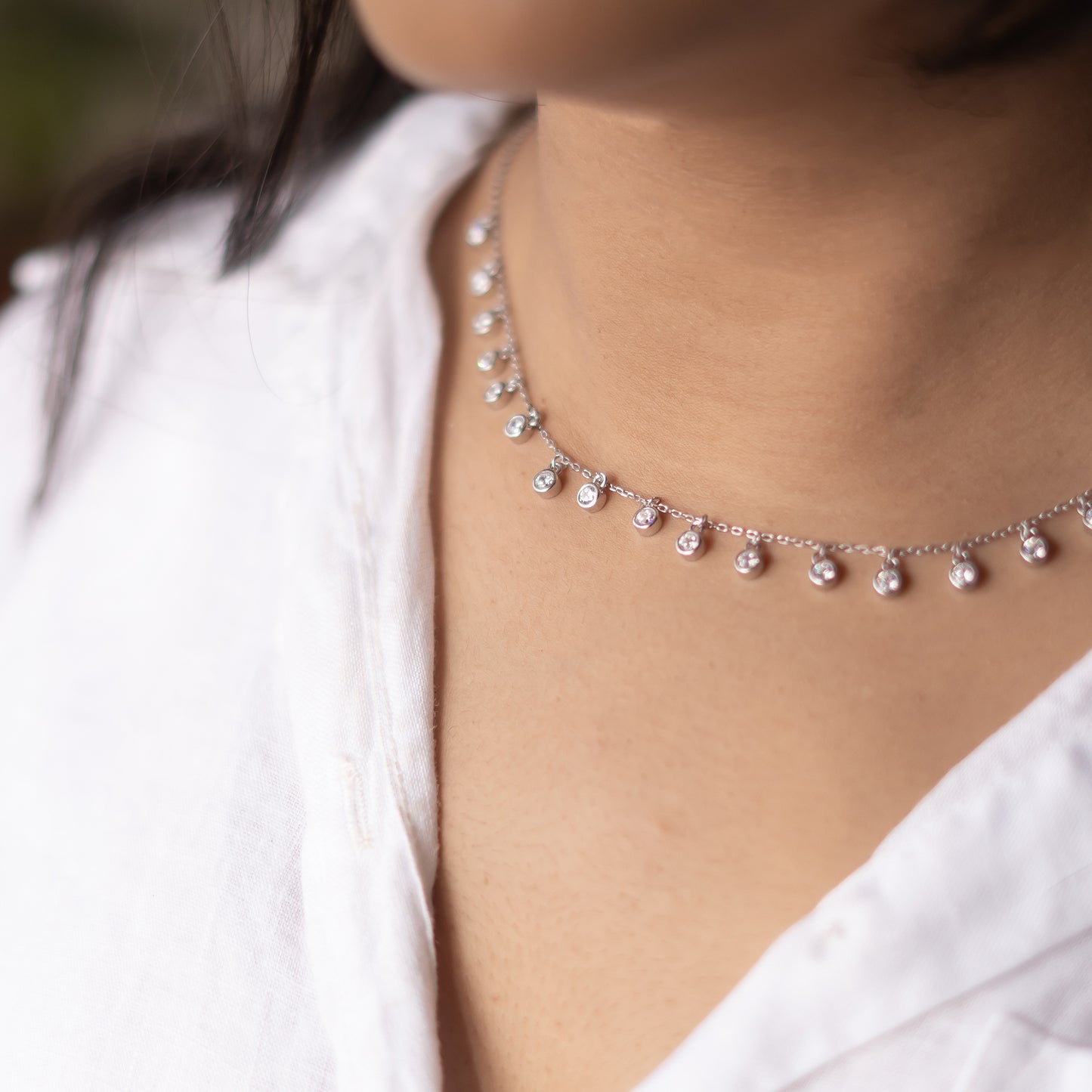 Silver Radiant Drop Necklace