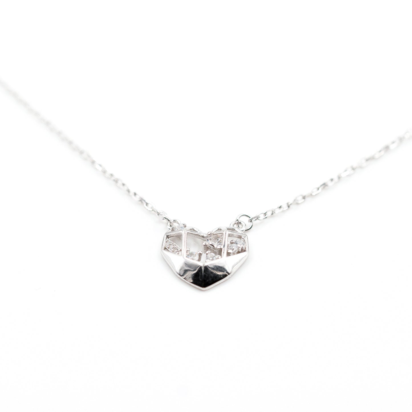 Silver Diamond Mesh Heart Necklace