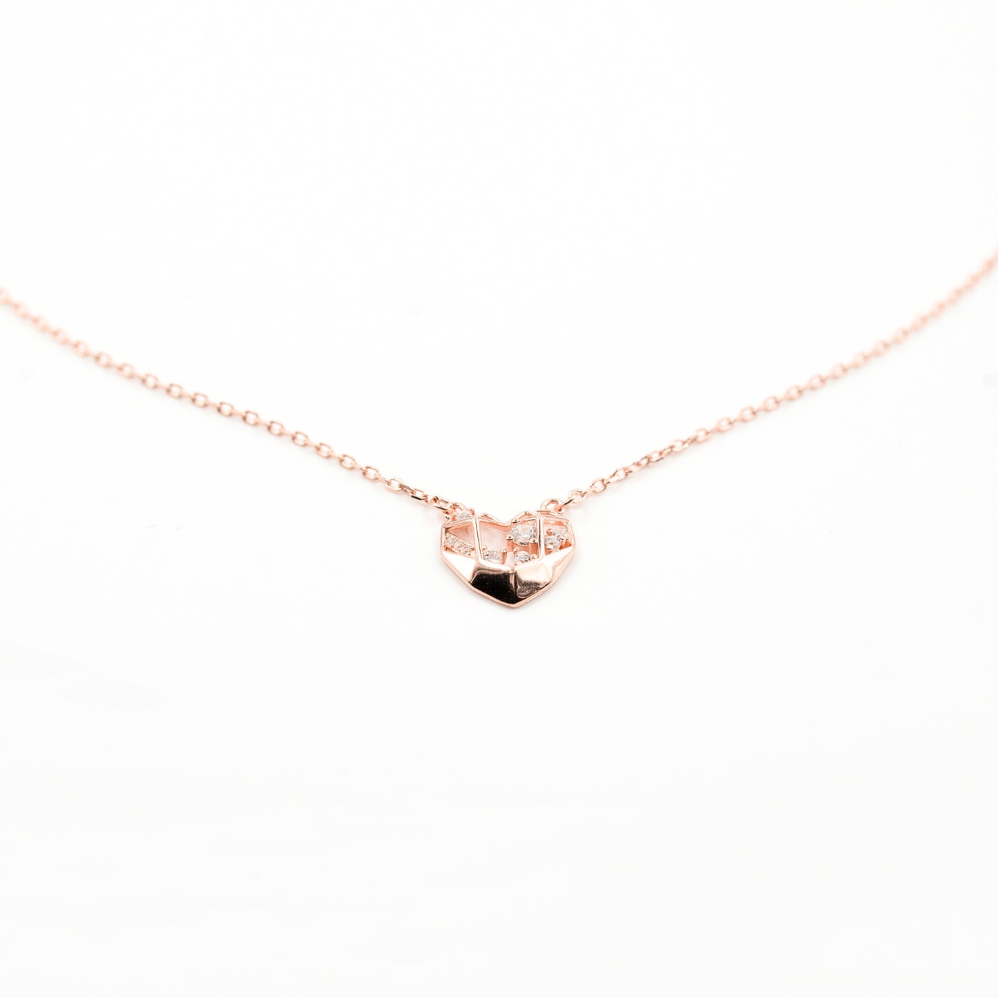Rose Gold Diamond Mesh Heart Necklace