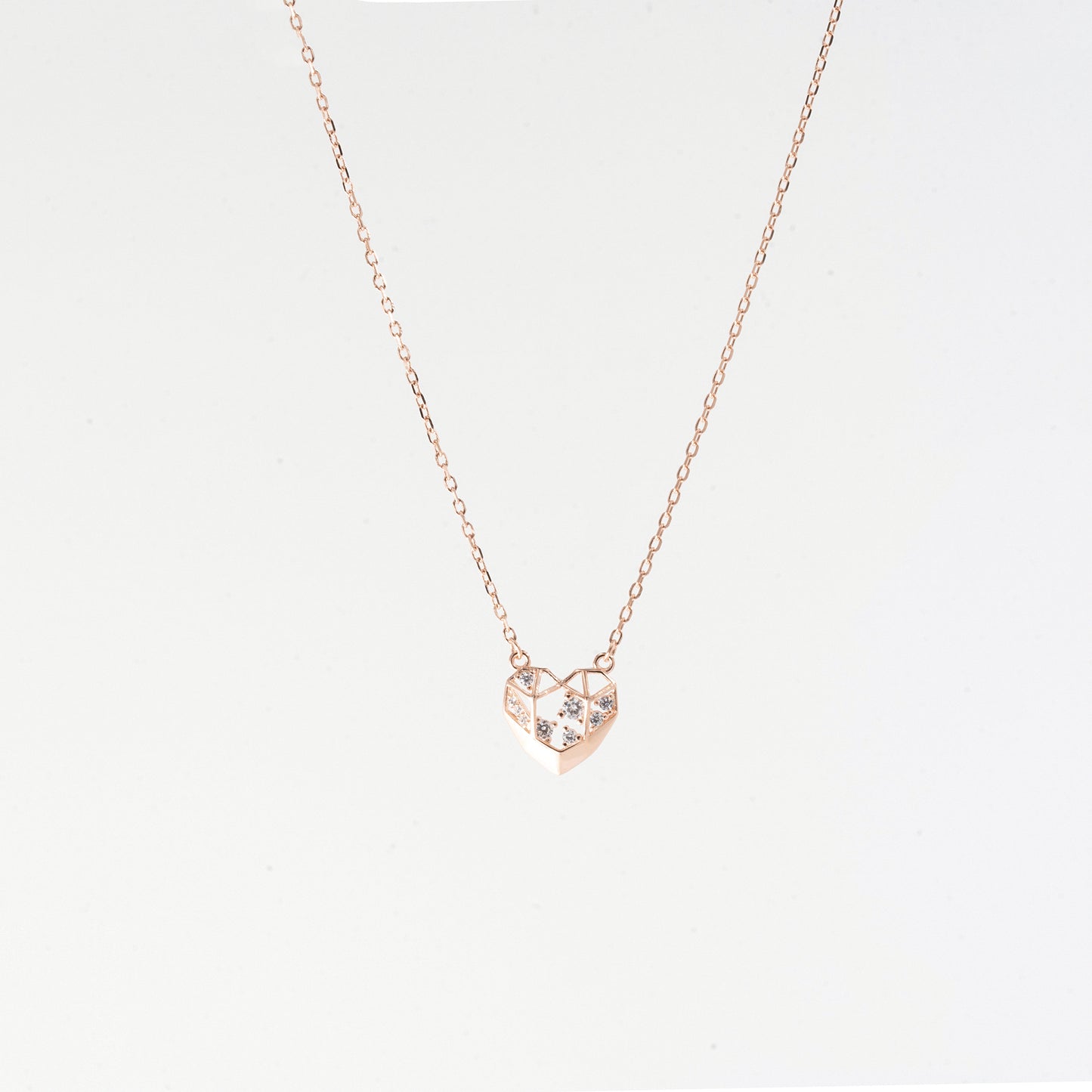 Rose Gold Diamond Mesh Heart Necklace