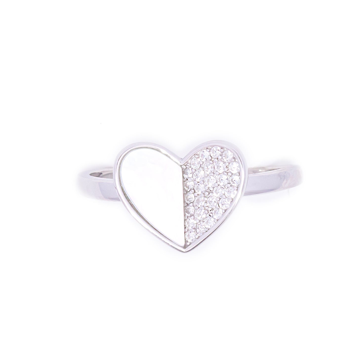 Heart MOP Silver Adjustable Ring