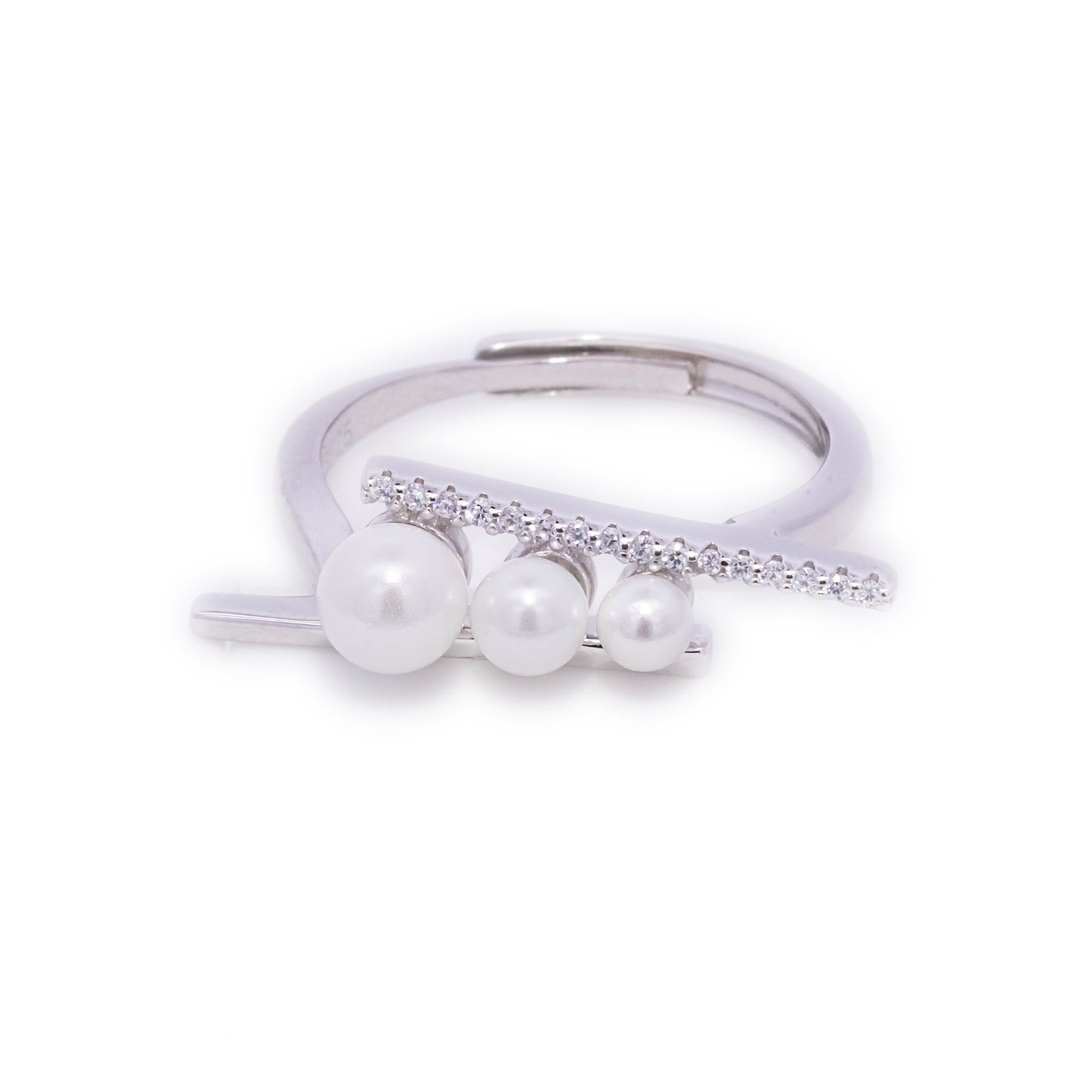 Designer Three Pearl Silver Adjustable Ring