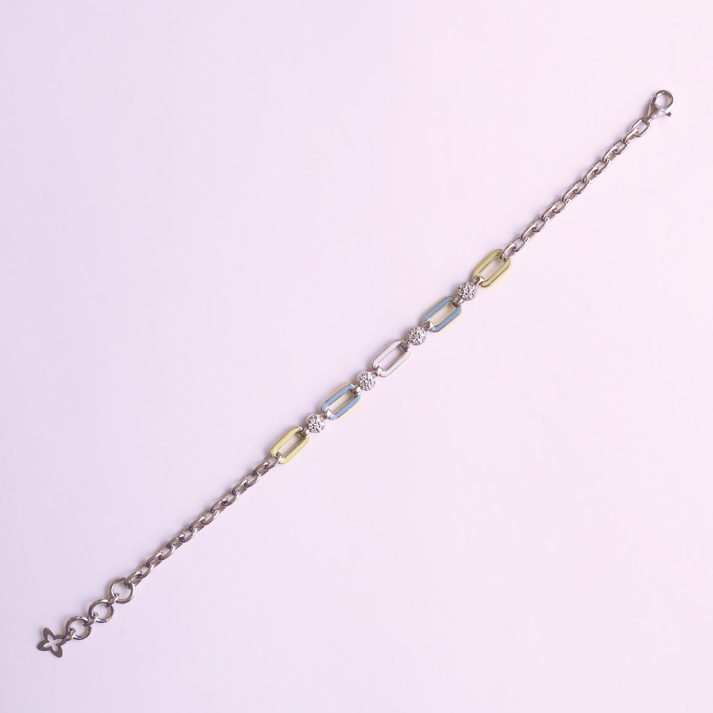 Blue White Chained Enamel Silver Bracelet