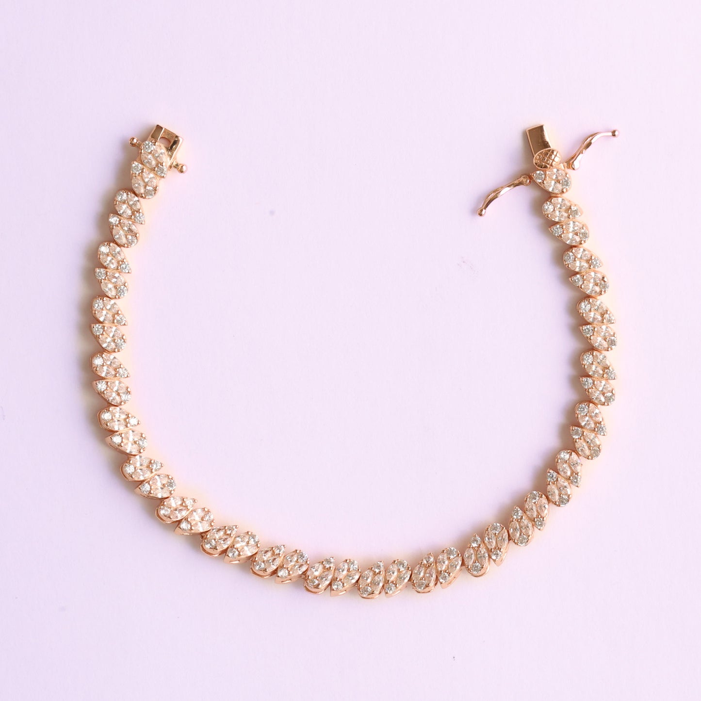 Rosegold Zircon Leafy Tennis Bracelet