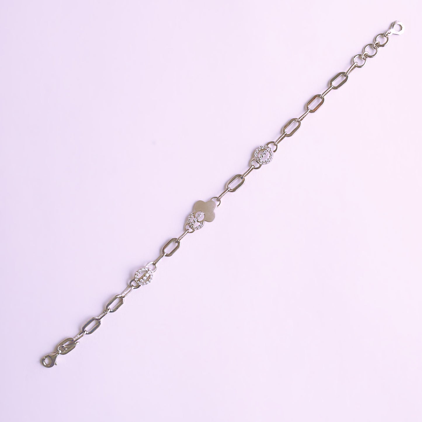 Floral Matt Silver Chained Bracelet