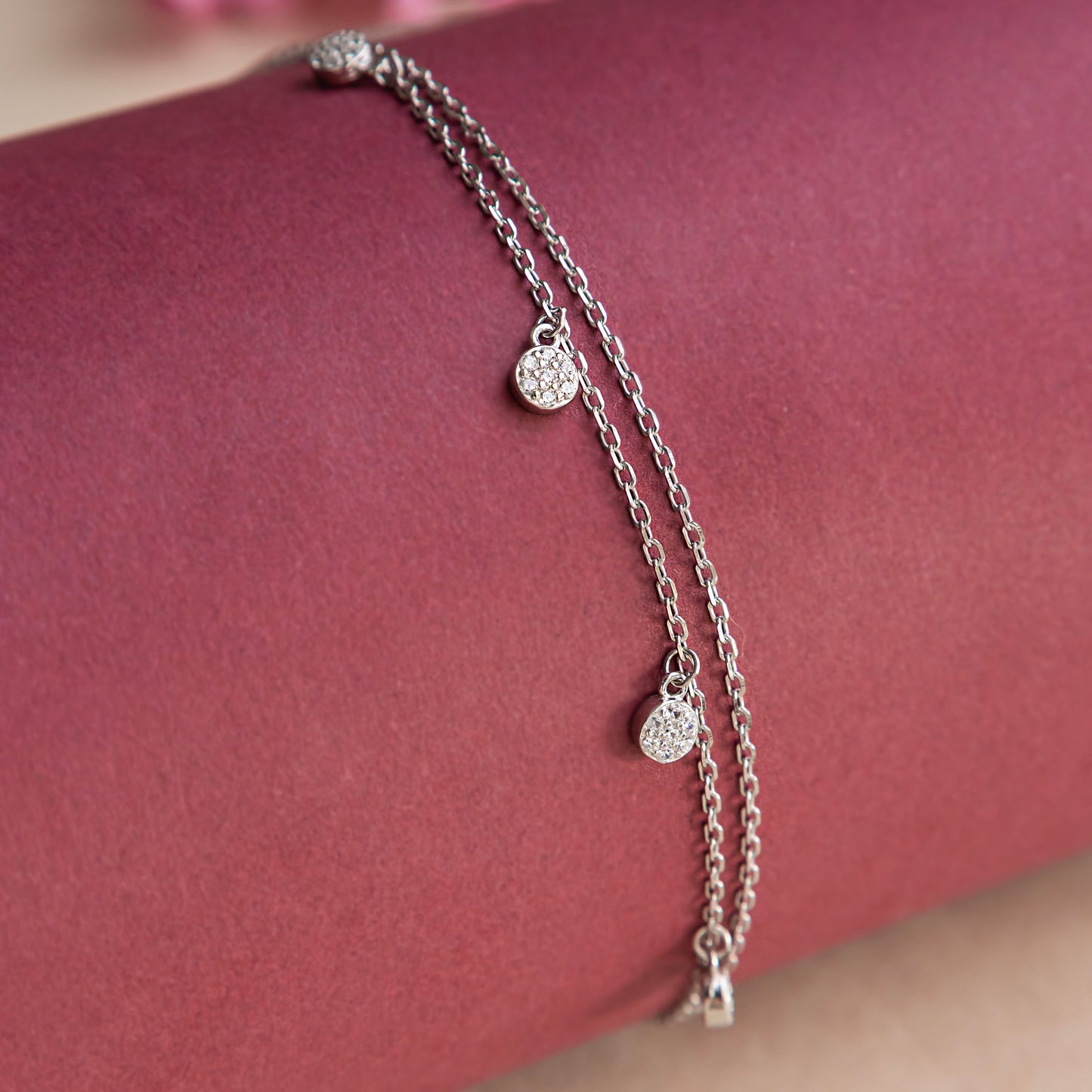 Double Layered Hanging Beads Silver Bracelet