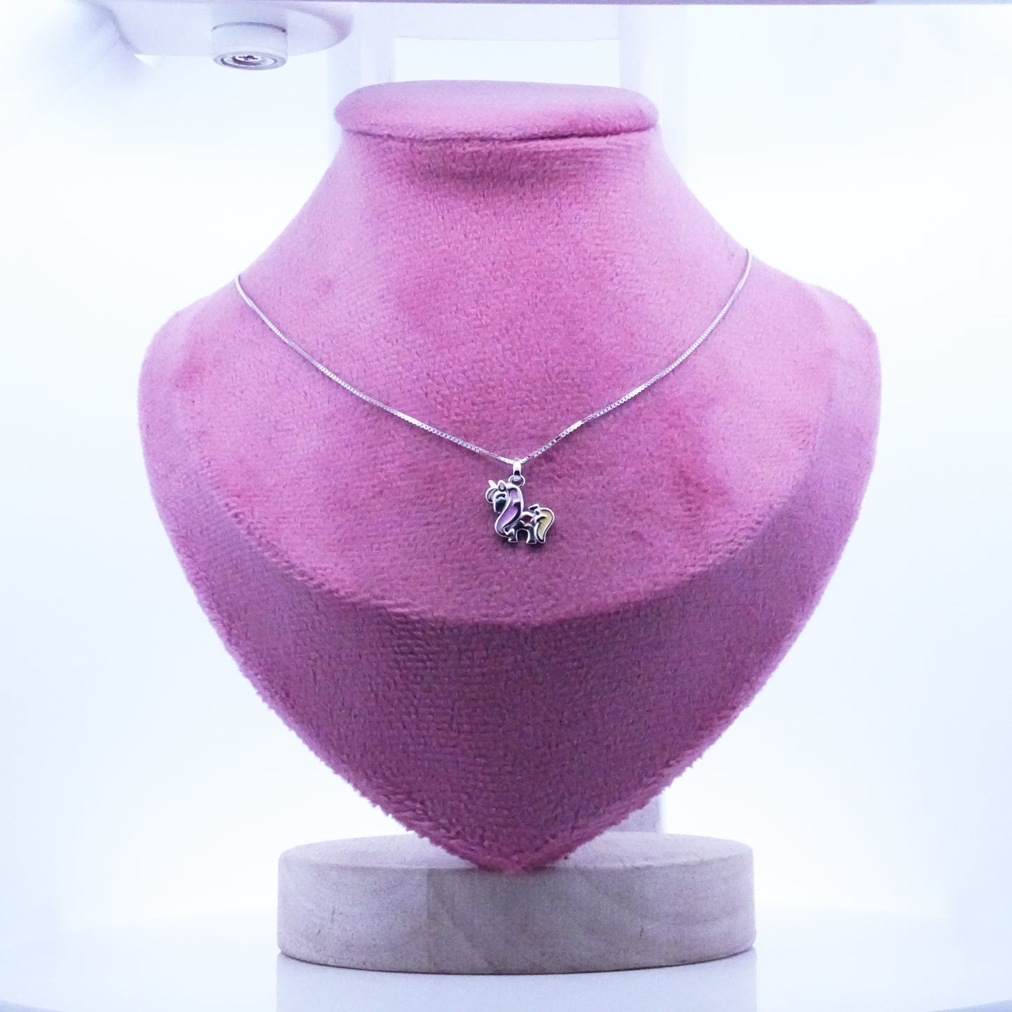 Silver Pink Yellow Unicorn Kids Necklace