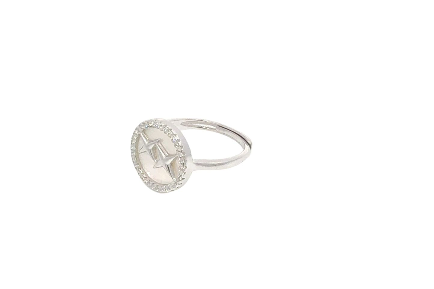 Double Starred Round Silver Adjustable Ring