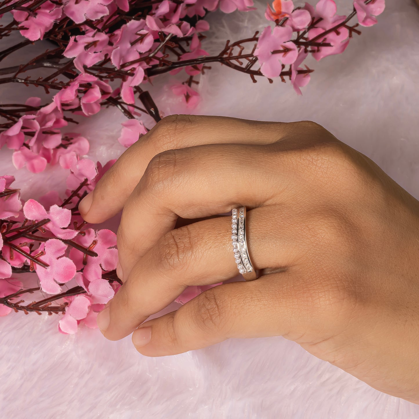 Pearl Choki Studded Silver Adjustable Ring