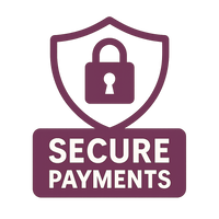 Purple icon with a shield and lock symbolizing secure payments on a white background