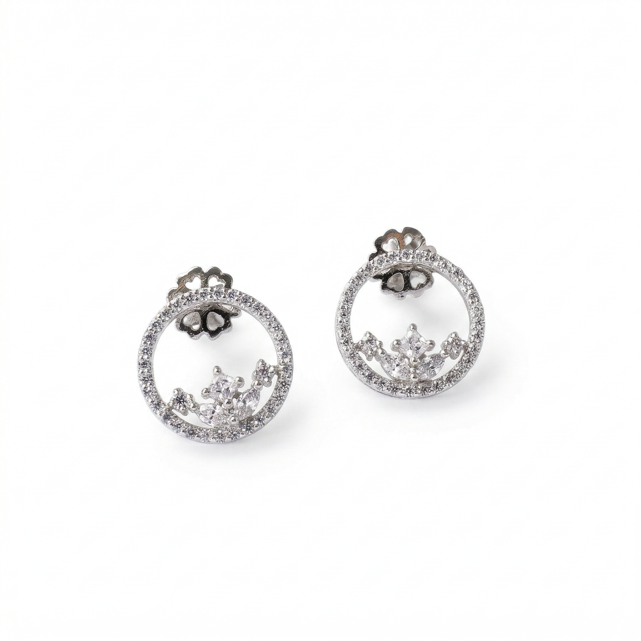 Silver delicate round earrings