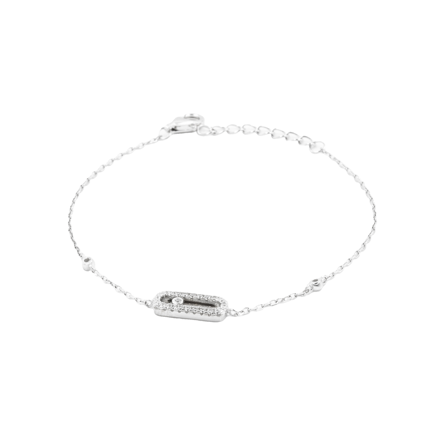 Silver Diamond Rectangle Delicate Bracelet