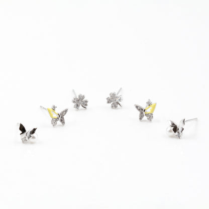 Silver Radiant Butterfly Trio Earrings