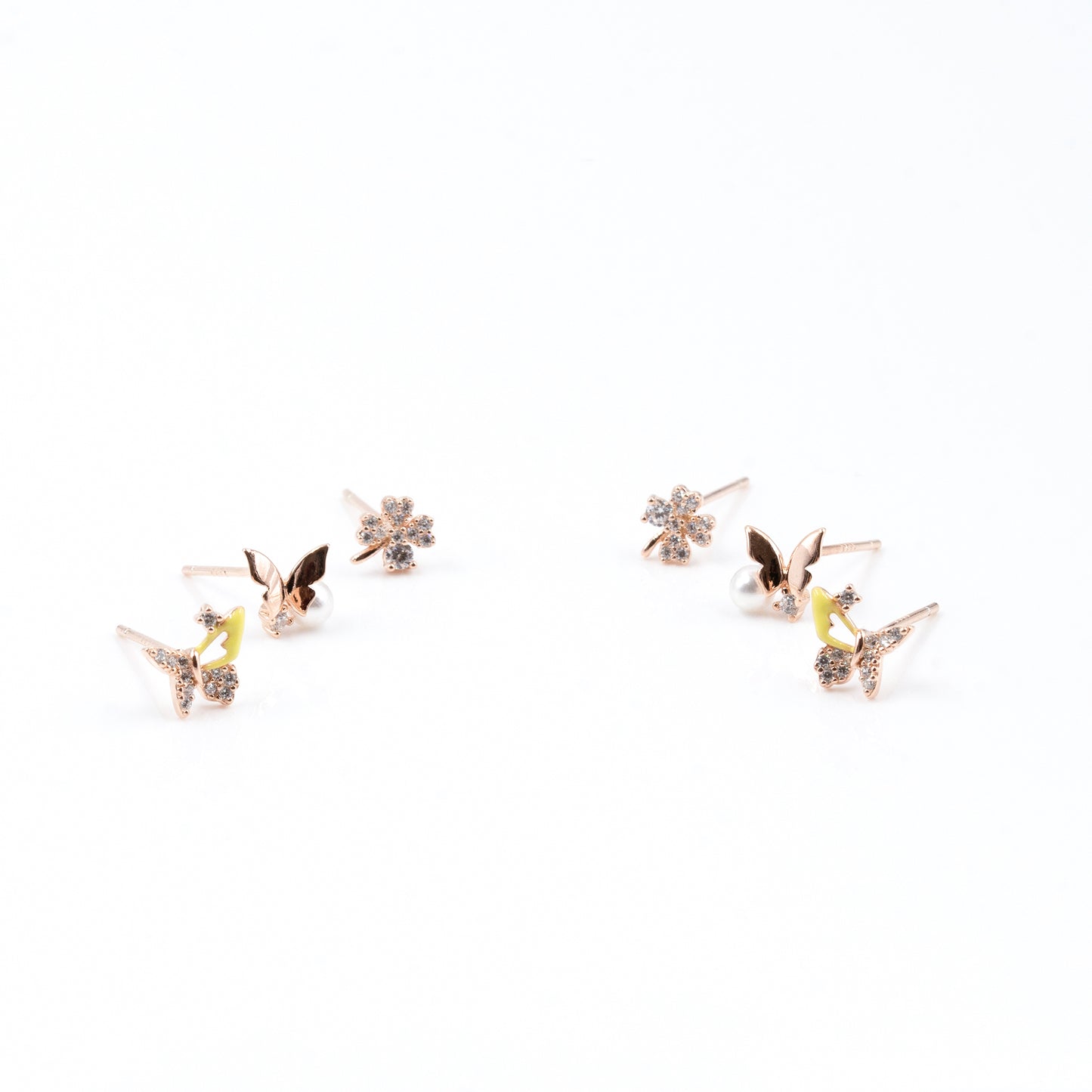 Rose Gold Radiant Butterfly Trio Earrings