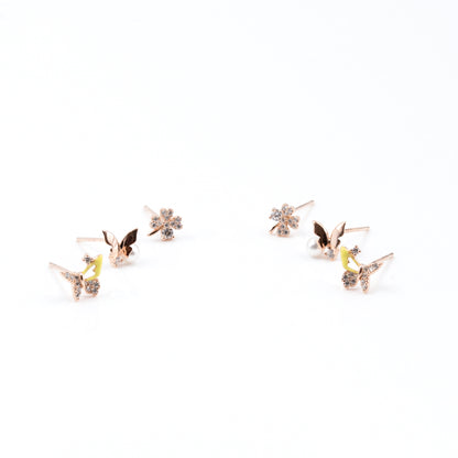 Rose Gold Radiant Butterfly Trio Earrings