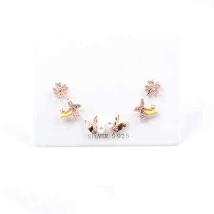 Rose Gold Radiant Butterfly Trio Earrings