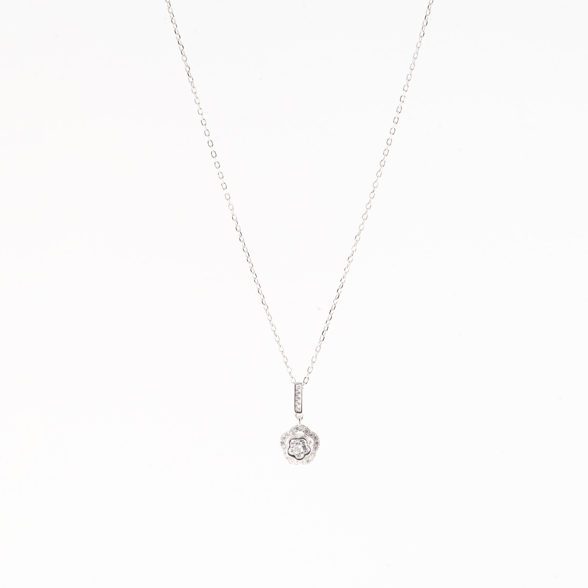 Silver Blossom Solitaire Necklace