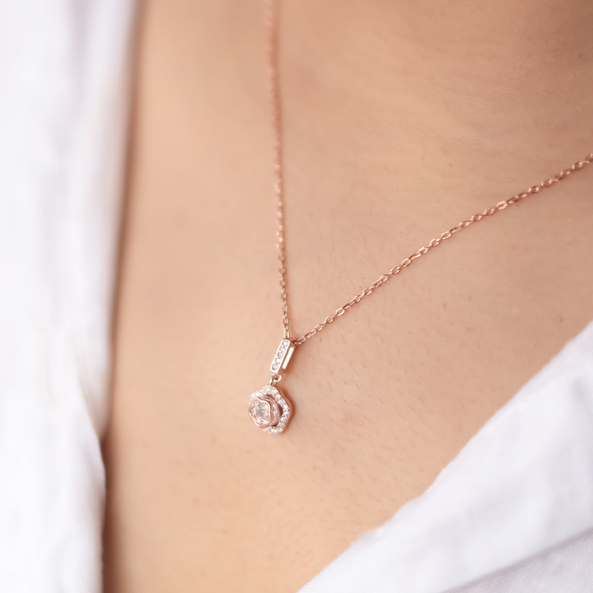 Rose Gold Blossom Solitaire Necklace