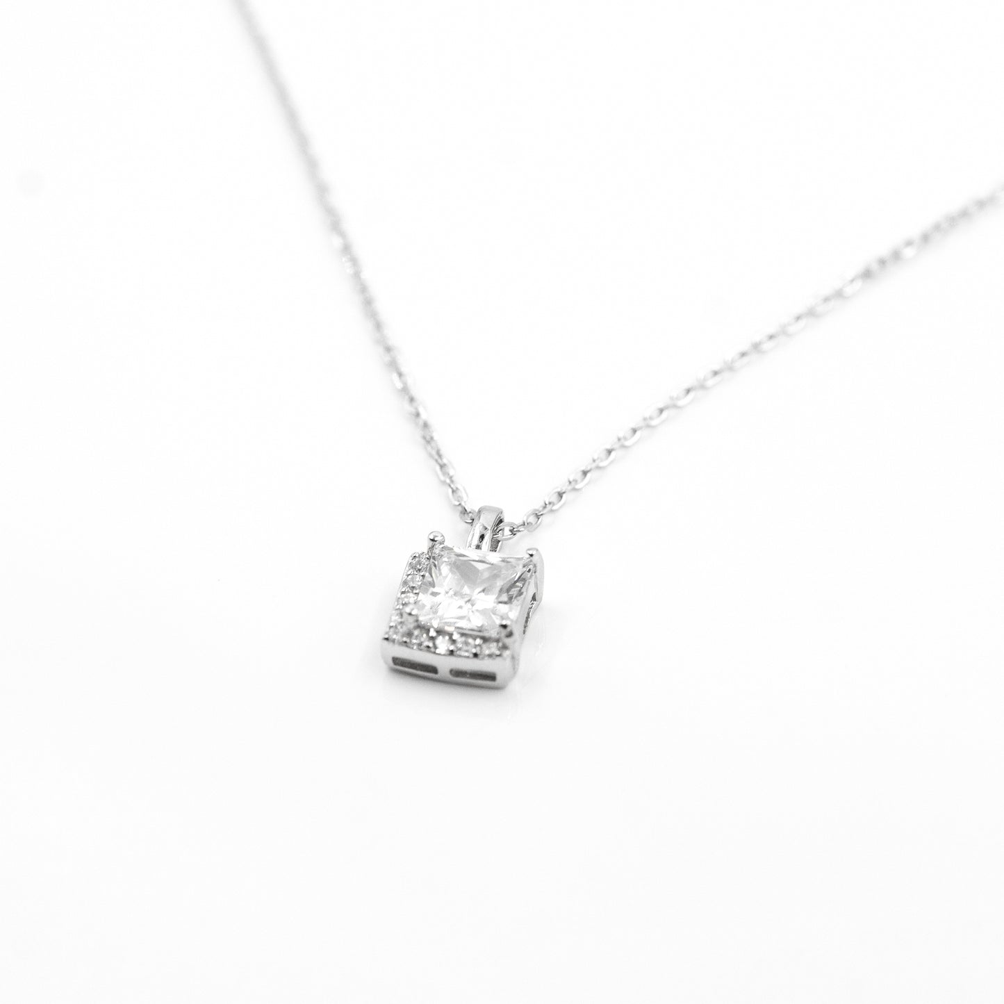 Silver Elegant Square Solitaire Necklace