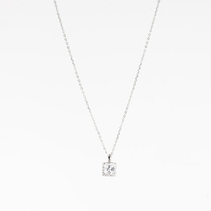 Silver Elegant Square Solitaire Necklace